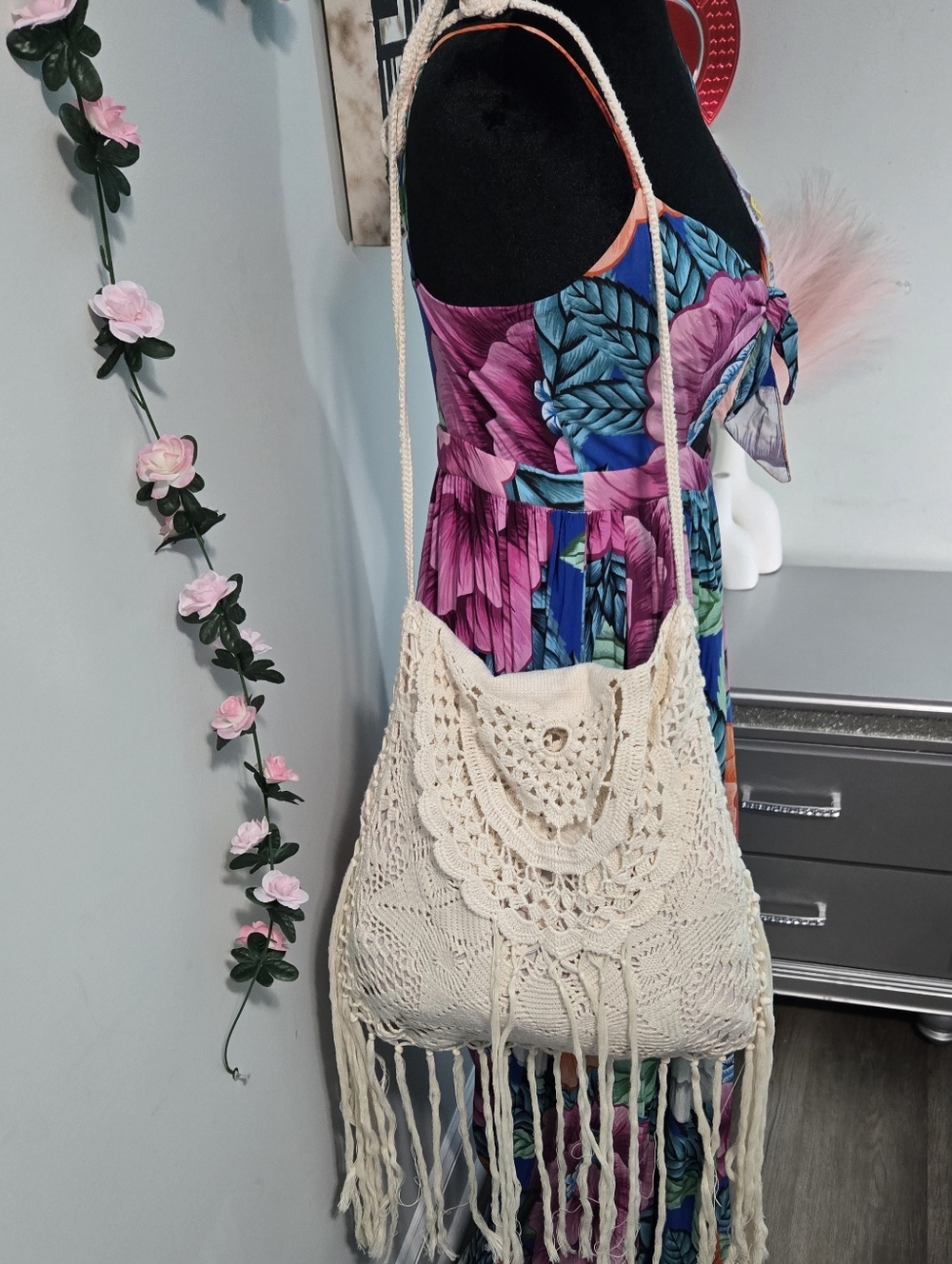 Miss June Paris Boho Crochet Fringe Crossbody Bag - 100% Cotton